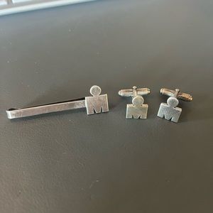 Sterling silver Ironman cufflinks & tie bar